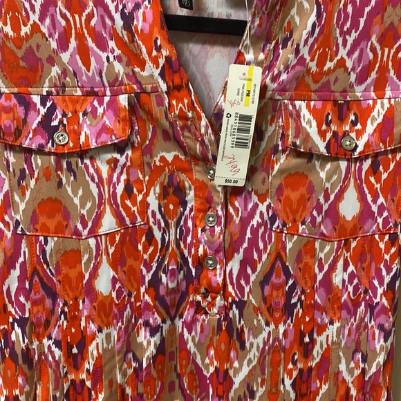 New Directions Petite Medium Pattern Dress NWT Orange and Pink - Picture 14 of 16